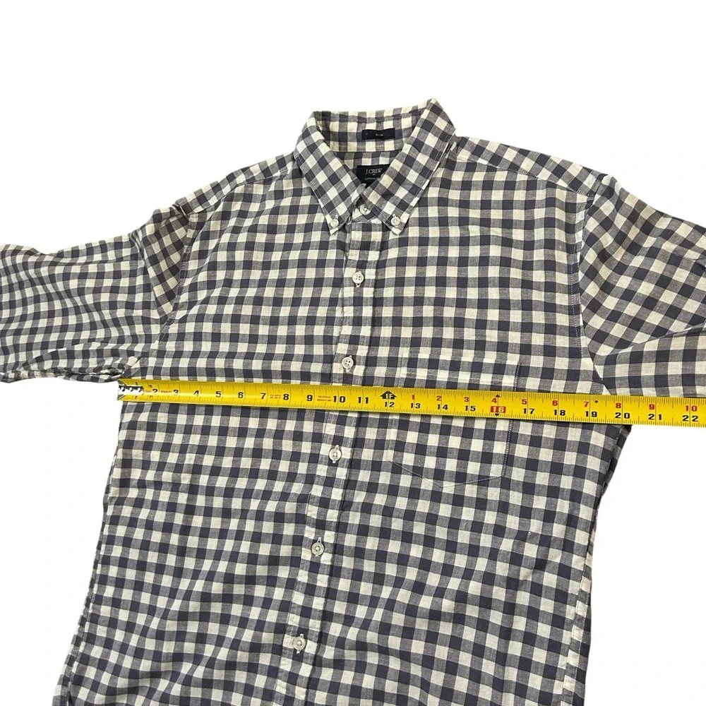 J Crew Linen‎ Cotton Blue Plaid Slim Long Sleeve Button Shirt Mens Medium